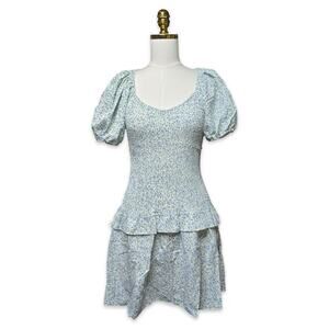 Promesa Blue Floral Smocked Dress Puff Sleeve Ruffle Hem Cottagecore Large NWT